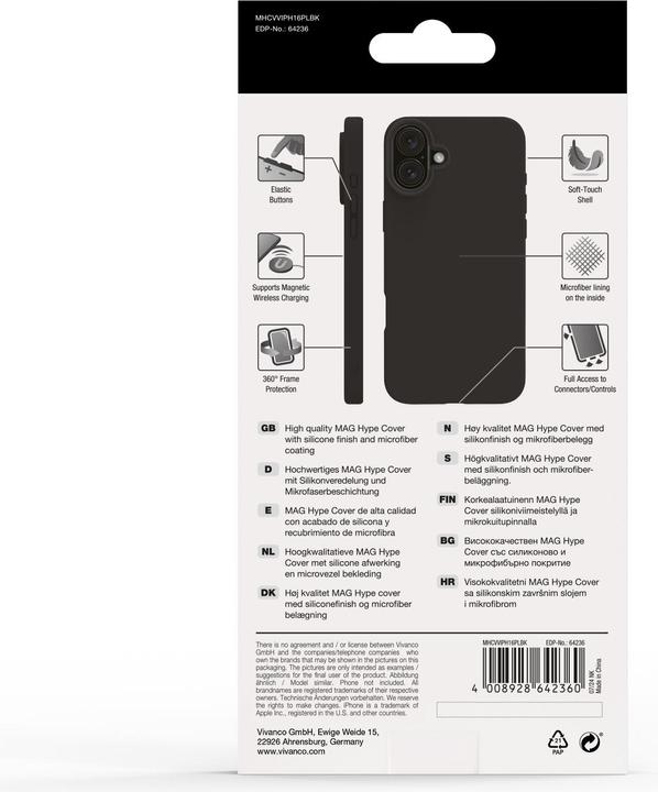 Actual product image Vivanco MAG HYPE Cover for iPhone 16 Plus, black, MagSafe Support (Apple iPhone 16 Plus)