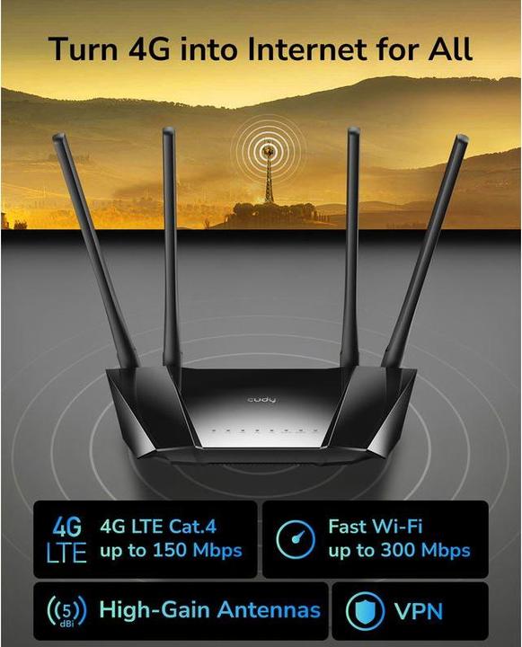 Productafbeelding Cudy PRIEIGOS TAŠKAS 4G LTE +ROUTER CUDY-LT400 2,4 GHz, 5 GHz, 300 Mbps