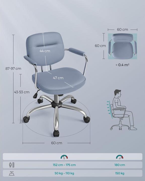 Immagine prodotto Songmics Sedia da ufficio con schienale e braccioli imbottiti, blu