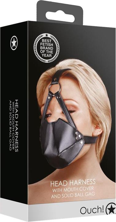 Actual product image Ouch! Head Harness with Mouth Cover and Solid Ball Gag