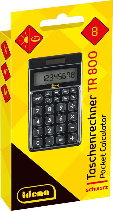 Actual product image Idena Pocket calculator TR800 black, 8-digit (Batteries, Solar cells)