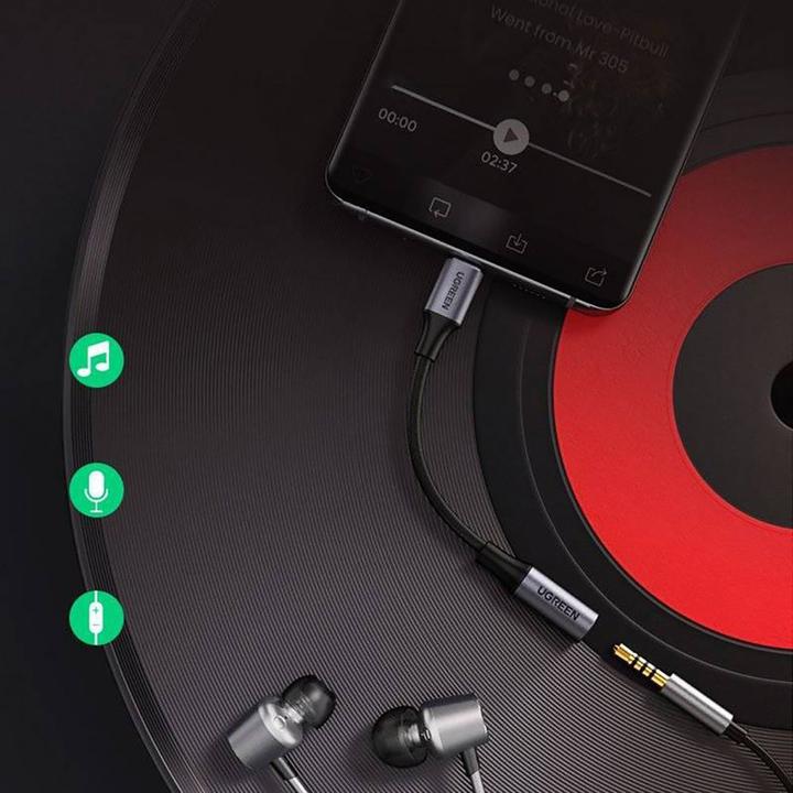 Actual product image Ugreen AV161 adapter for headphones mini jack 3.5 mm (female) / USB-C (male) 10 cm - grey (3.5mm jack, USB Type C)