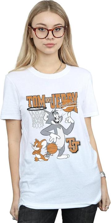 Actual product image Tom & Jerry Womens/Ladies Spinning Basketball Cotton Boyfriend T-Shirt (S)
