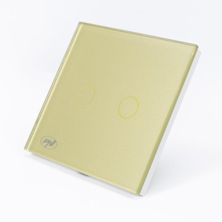 Produktbild PNI Doppelschalter mit Touch SH202G aus Glas, Gold mit LED-Anzeige, Farbe Gold