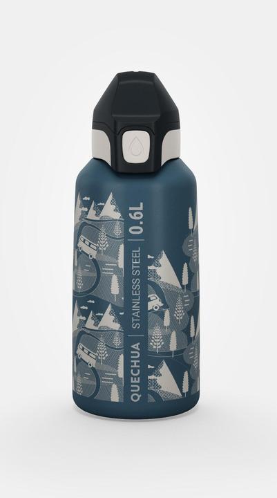 Actual product image Quechua Children's drinking bottle 0.6 l stainless steel quick-release fastener for hiking - blue (0.60 l)