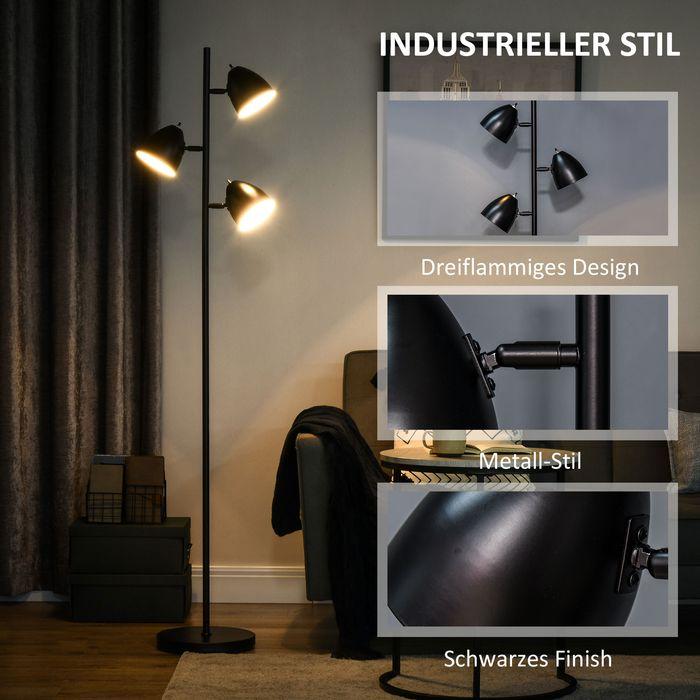 Produktbild Swisshandel24 Stehlampe, 40 W 3 flammig Stehleuchte mit Lampenschirmen aus Stahl, E27 Fassung (E27)