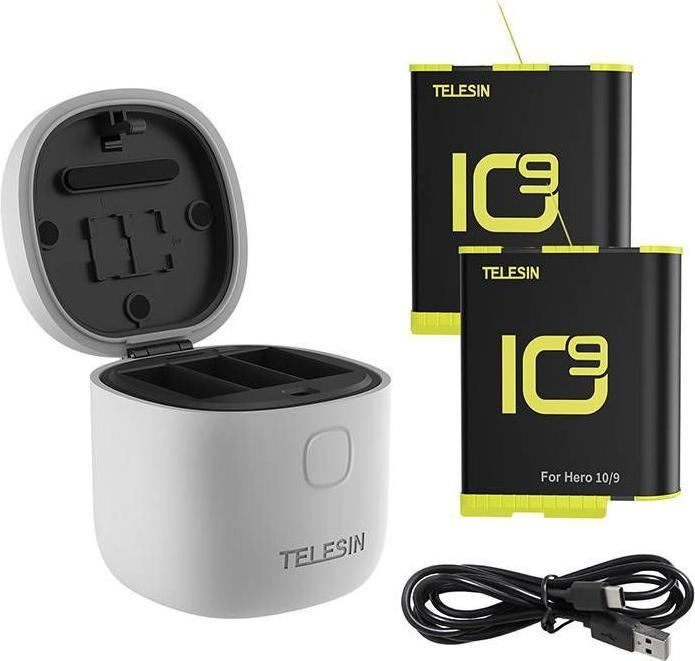 Immagine prodotto Telesin Caricabatterie impermeabile a 3 slot Allin box per GoPro Hero 9 / Hero 10 + 2 batterie (Eroe 10, Eroe 9)