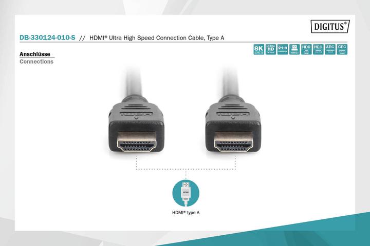 Productafbeelding Digitus HDMI Ultra Hoge Snelheid Verbindingskabel, Type A St/St (1 m, HDMI)