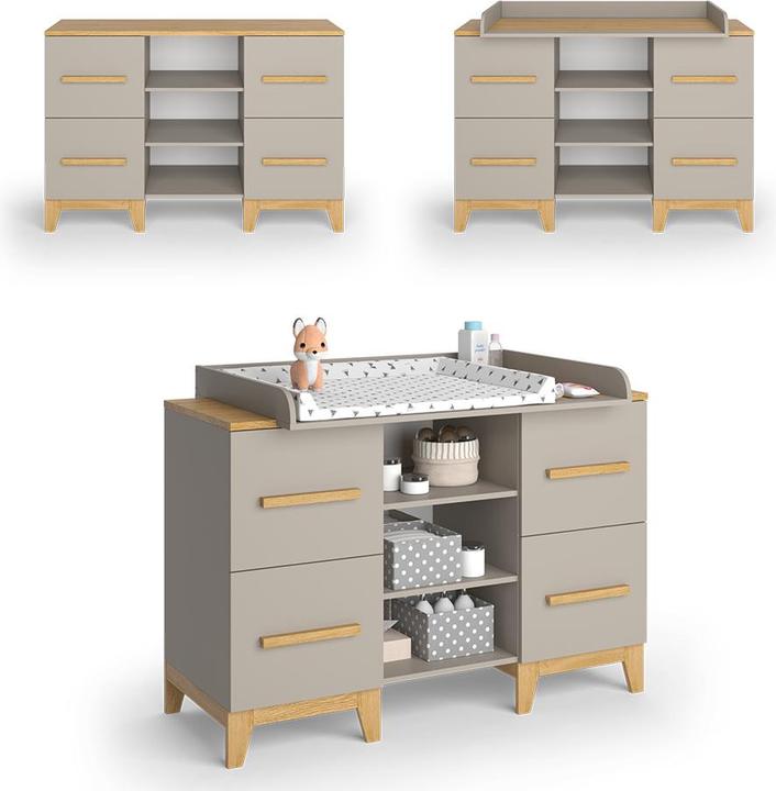 Produktbild VitaliSpa Wickelkommode Malia, Cashmere-Eiche, 133 x 108 cm XL mit 4 Schubladen