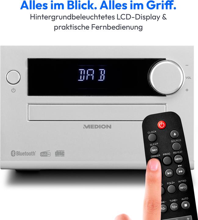 Produktbild Medion LIFE E64482 Micro-Audio-System, DAB+/PLLUKW Stereo Radio, Empfang von Radiosendern in brillanter Ton (CD Player, Bluetooth, 1x 30 W)