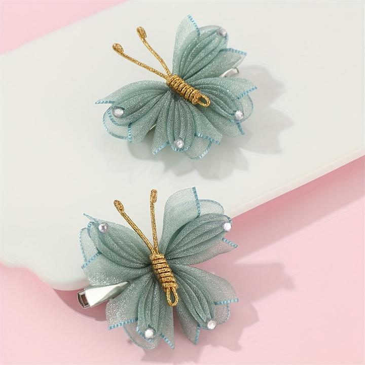 Produktbild Activity Board 2pcs Mesh Schmetterling Schleife Haarspangen mit Strass, niedlich Stoff täglich Zubehör (2 Stk.)