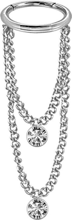 Produktbild Star Piercing Micro Segmentring klappbar silber Anhänger zwei Ketten zwei Kristalle silber (ohne Messing, Chirurgenstahl 316L)