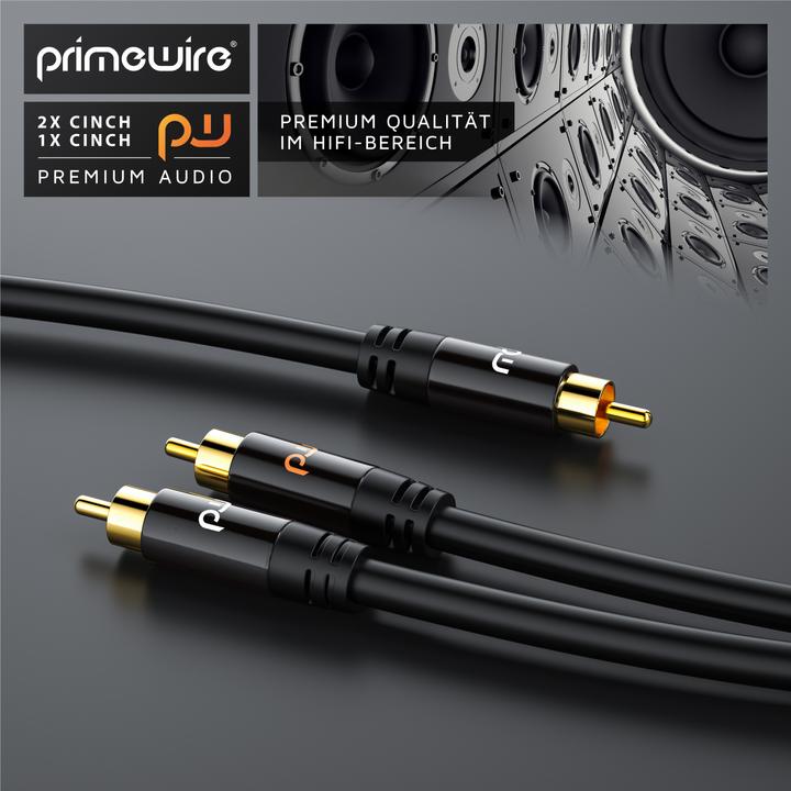 Produktbild Primewire Cinch Audio Kabel - Y-Cinch Koaxialkabel - Subwooferkabel - 1 Cinch-Stecker zu 2 Cinch-Stecker (7.50 m, Cinch)
