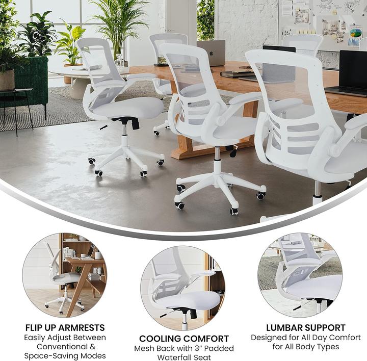 Image du produit Flash Furniture Chaise de bureau, maille blanche, cadre blanc Dossier mi-haut