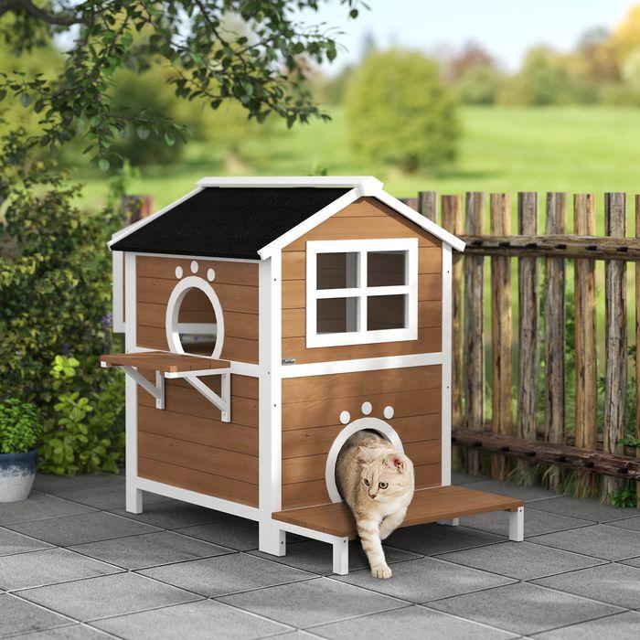 Produktbild Swisshandel24 Katzenhaus aus Holz Katzenhöhle mit Fenster, Balkon für Indoor, Outdoor Braun (Katze)