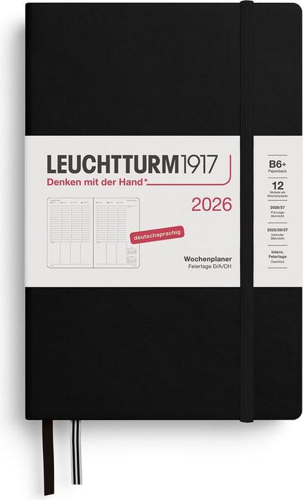 Produktbild WochenplanerPaperbackB6+schwarz2026 (13 x 19 cm, Deutsch)