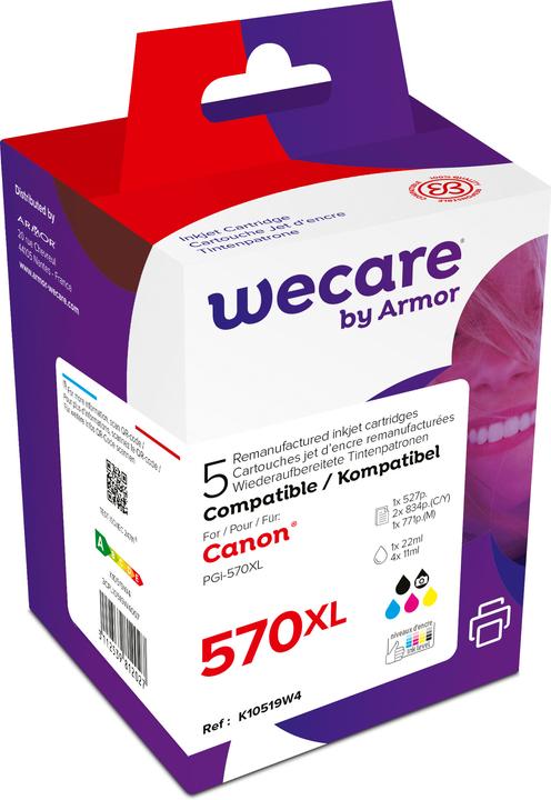 Wecare Multipack rebuilt XL BKCMY PG570/571 for Canon PIXMA MG5750 22/11ml (M, C, Y, FC)