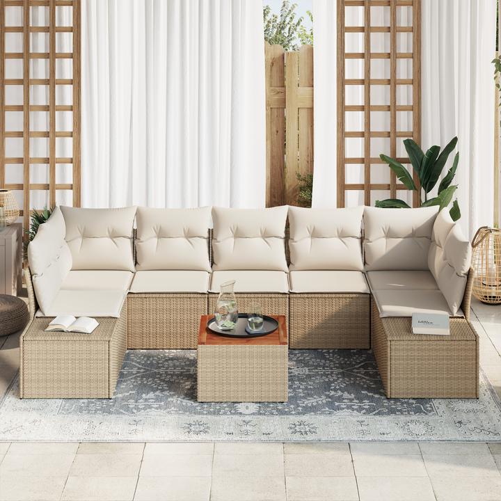 Produktbild VidaXL 8-tlg. Garten-Sofagarnitur mit Kissen Beige Poly Rattan