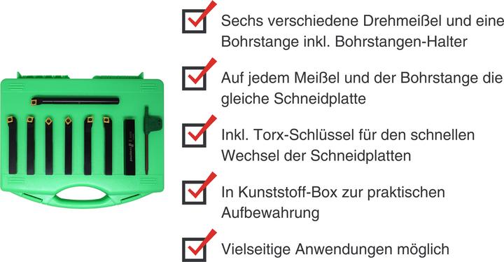 Produktbild Paulimot Drehmeissel-Set mit Wendeplatten, 8 mm, 7-teilig inkl. Bohrstange