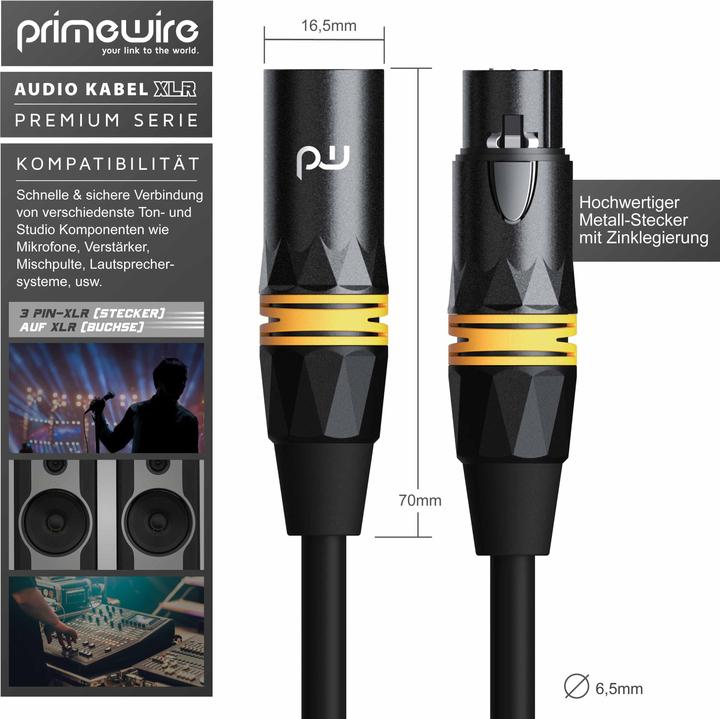 Produktbild Primewire XLR Audiokabel, XLR Stecker auf XLR Buchse, NF Audio Kabel, OFC Kupfer, geschirmt, flexibel (5 m, XLR)