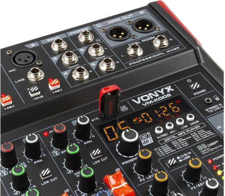 Image du produit Vonyx VM-KG06 - 6-kanaals mengpaneel Bluetooth, DSP, mp3 speler en USB audio interface (Studio et mixeur live)