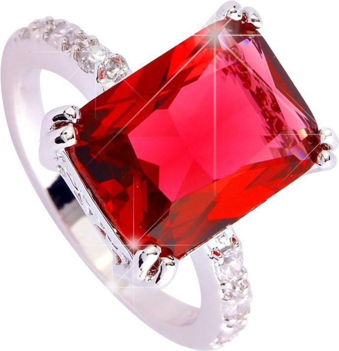 Hermex versilberter Ring mit Ruby Spinel / Zirkonia - Gr. 58 / Size 8 (8)