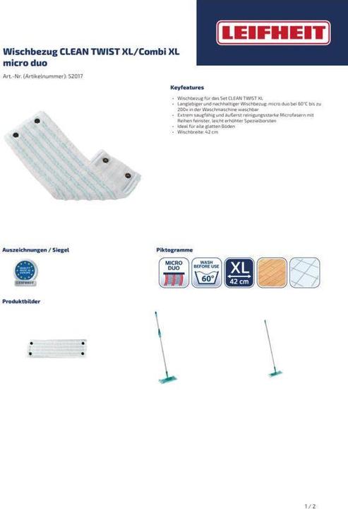 Immagine prodotto Leifheit Wischbezug CLEAN TWIST XL/Combi XL micro duo (1 pz.)