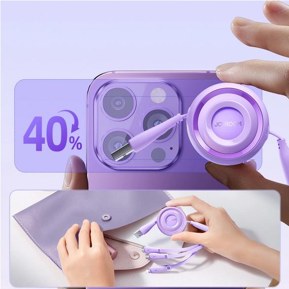 Produktbild Joyroom S-A40 Colourful Series 3in1 ausziehbares Kabel USB-A auf USB-C / Lightning / microUSB 1 m – (1 m)