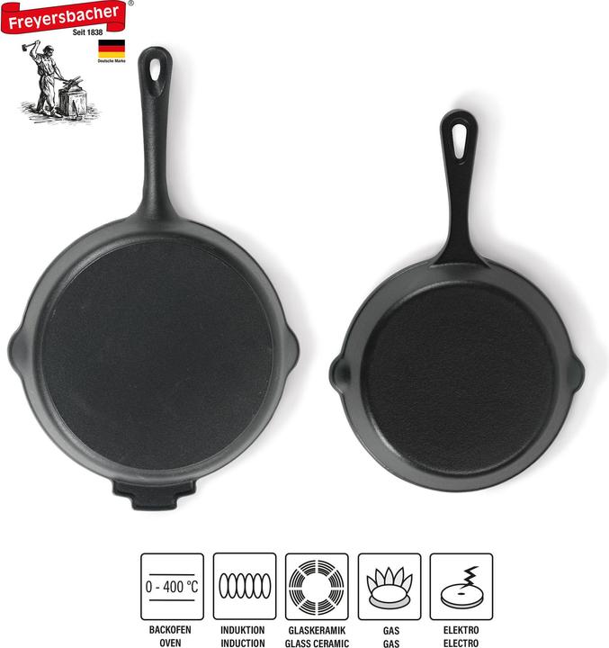 Produktbild Freyersbacher Gusseisenpfanne Set 20/28 cm | Emaille Bratpfanne Handgeschmiedet (Bratpfanne, Gusseisen)