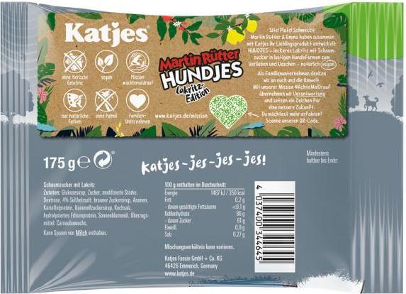 Valori nutrizionali e ingredienti Katjes Martin Rütter Hundjes (1 pz., 200 g)