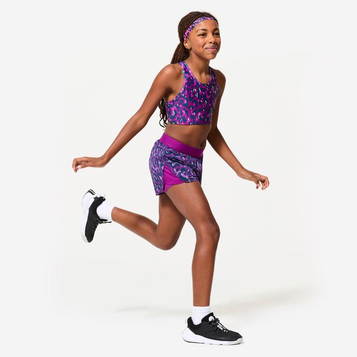 Produktbild Decathlon Sport-Bustier Mädchen atmungsaktiv - Leopardenprint violett (8, 9, 10)