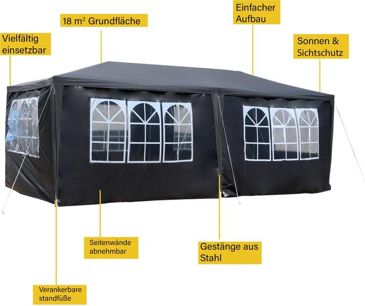 Actual product image Wiltec Pavilion 3x6m in grey with UV protection 50+ Garden pavilion Party tent Camping (600 cm, 300 cm)