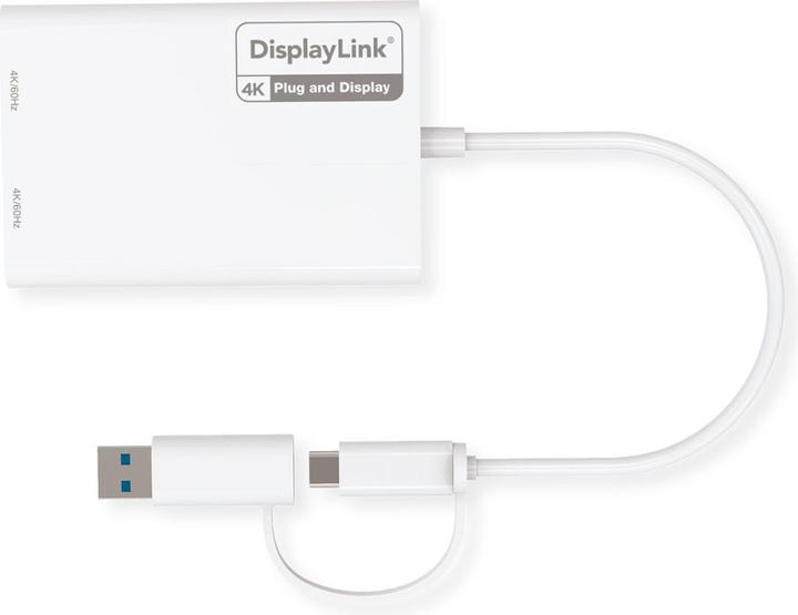 Produktbild Roline Adaptateur USB-C/A double HDMI DisplayLink, 4K60 (USB Typ-C, HDMI, 18 cm)