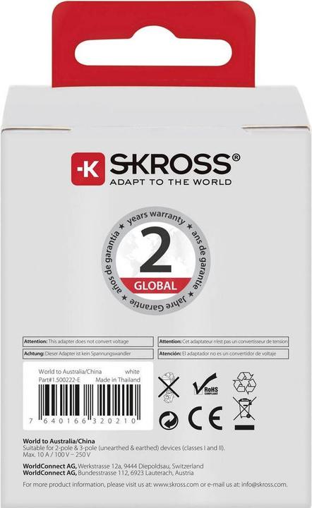 Actual product image Skross World to Australia + China