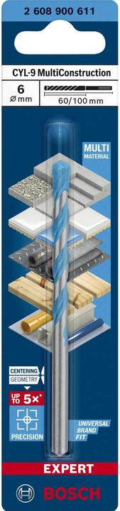 Actual product image Bosch Professional Zubehör Expert CYL-9 MultiConstruction drill, 6 x 60 x 100 mm, d 5.5 mm (6 millimetres)