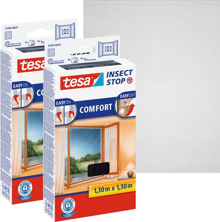 Actual product image tesa 2x COMFORT insect screen for windows, with Velcro tape, self-adhesive, without drilling (130 x 130 cm)