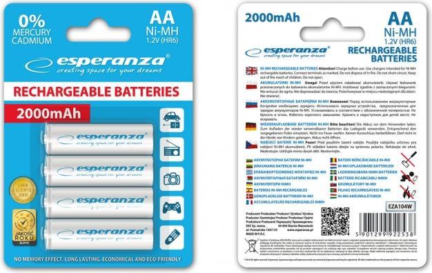 Actual product image Esperanza EZA104W Household Battery Rechargeable Battery Nickel Metal Hydride (NiMH) (4 pcs., AA, 2000 mAh)