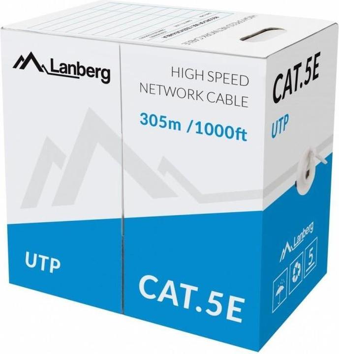 Produktbild Lanberg LAN cable UTP cat.5e 305m solid CCA juodas (U/UTP, CAT5e, 305 m)