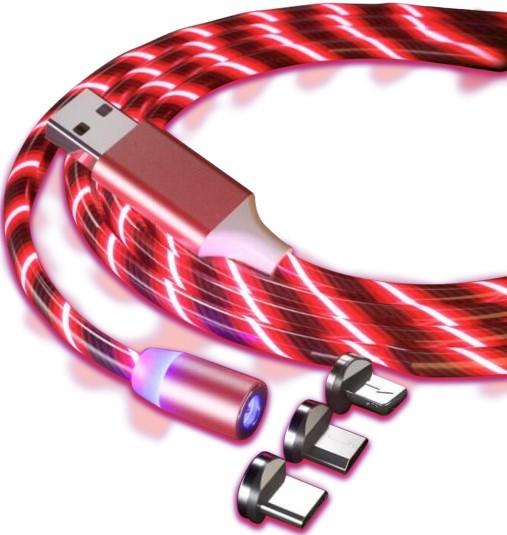Produktbild PhoneLook 3 in 1 USB Ladekabel mit LED Licht und magnetischen Ladeaufsätzen (1 m, USB 3.0)