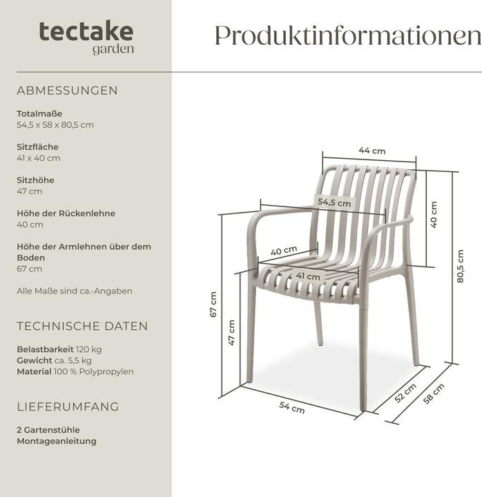 Produktbild tectake Gartenstühle Alcudia, wetterfest, stapelbar