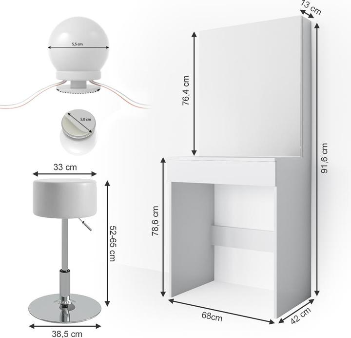 Produktbild Vicco Melle mit Hocker und Beleuchtung (68 x 42 x 155 cm)