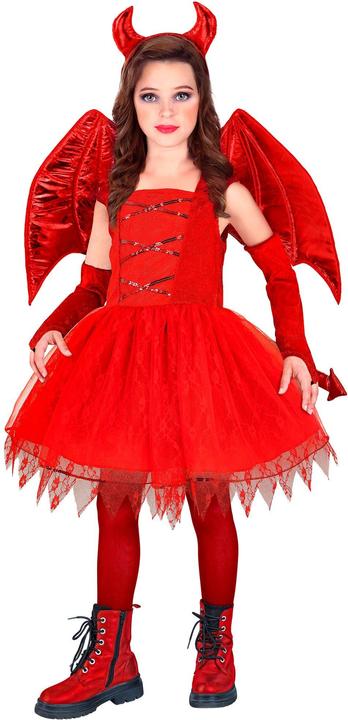 Produktbild Widmann Teufel Kinderkostüm Kleid, Schwanz, Hörner, fingerlose Handschuhe (158)