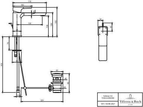 Image du produit Villeroy & Boch V&B EH-WTbatt SUBWAY 3.0 ec 51x176x155mm Dur. 4 l/min chrome