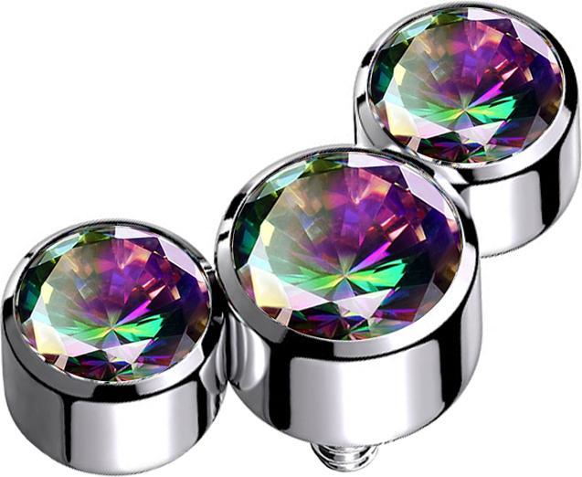 Immagine prodotto Star Piercing Dermal Anchor argento tre cristalli scuri multicolore (Titanio G23, senza ottone)