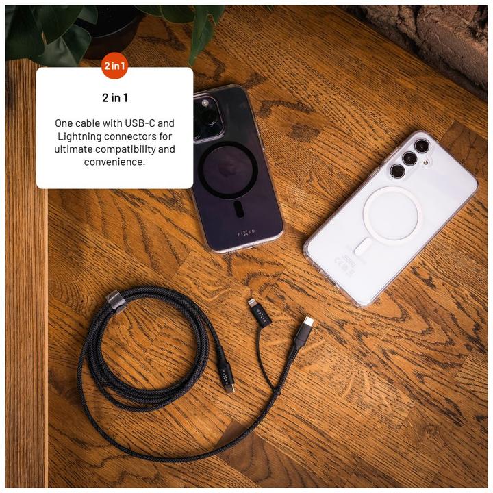 Actual product image Fixed Braided Cable USB-C/USB-C, Lightning Adapter, 1.2m, MFi, PD 60W, gray (1.20 m, USB 3.2 Gen 1, 60 W)