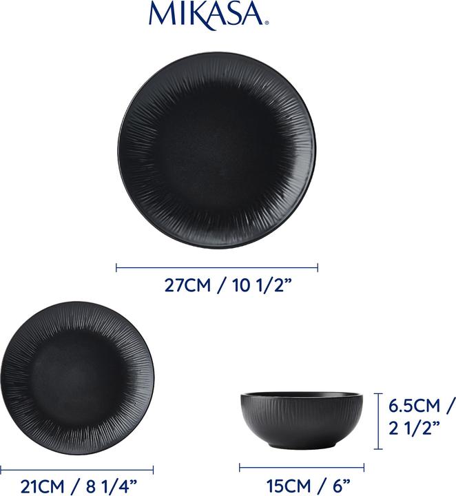 Actual product image Mikasa Jardin Midnight 12-Piece Stoneware Dinner Set, Black (12 Piece)