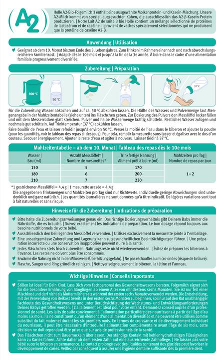 Valori nutrizionali e ingredienti Holle Latte di proseguimento biologico A2 3 cartoni da 400 g (400 g, da 10 m.)
