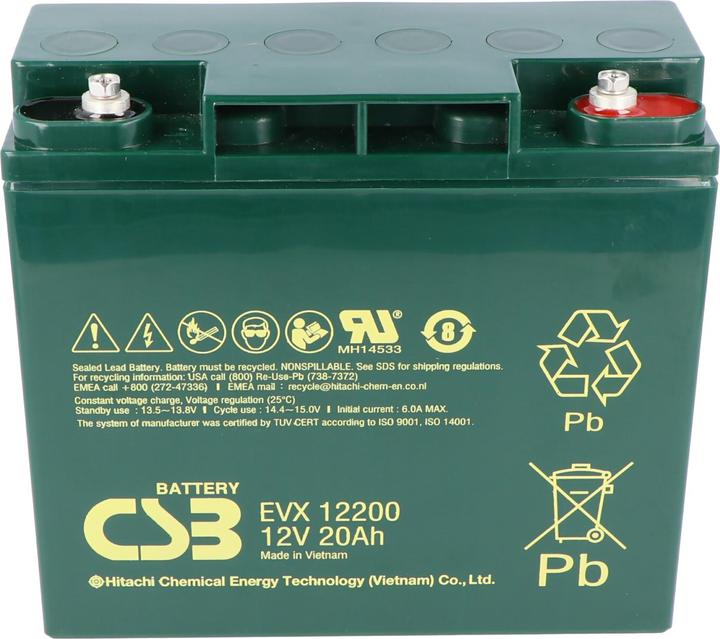 Produktbild CSB EVX12200 12 Volt AGM Bleiakku 20Ah, 181x76,2x167mm, zyklenfest, M5 Innengewinde (12 V, 20 Ah)