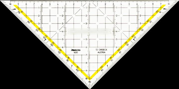 Actual product image Aristo TZ triangle 22.5 cm, with handle, facet on hypotenuse, ink knobs (225 mm)