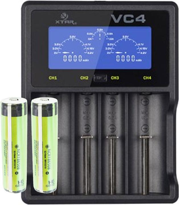 Actual product image Panasonic 18650 battery protected 2 pieces and LCD quick charger (2 pcs., CR123A, 3400 mAh, Battery + charger)